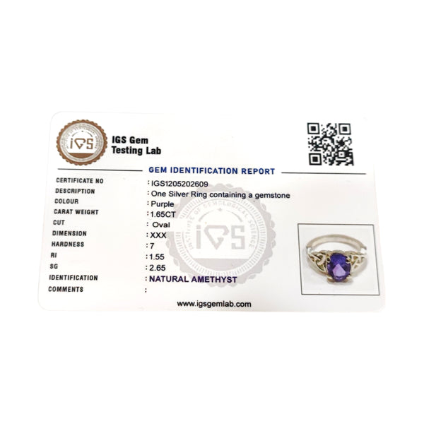 Natural Amethyst Ladies Silver Ring 1.65 Ct