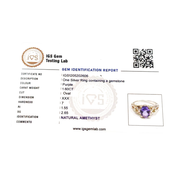 Natural Amethyst Ladies Silver Ring 1.60 Ct