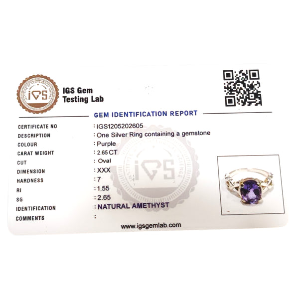 Natural Amethyst Ladies Silver Ring 2.55 Ct