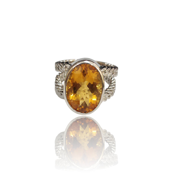Natural Citrine Silver Ring 10.23 Ct