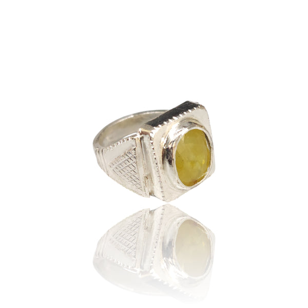 Natural Yellow Sapphire Silver Ring 7.54 Ct