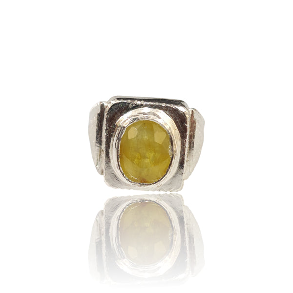 Natural Yellow Sapphire Silver Ring 7.54 Ct