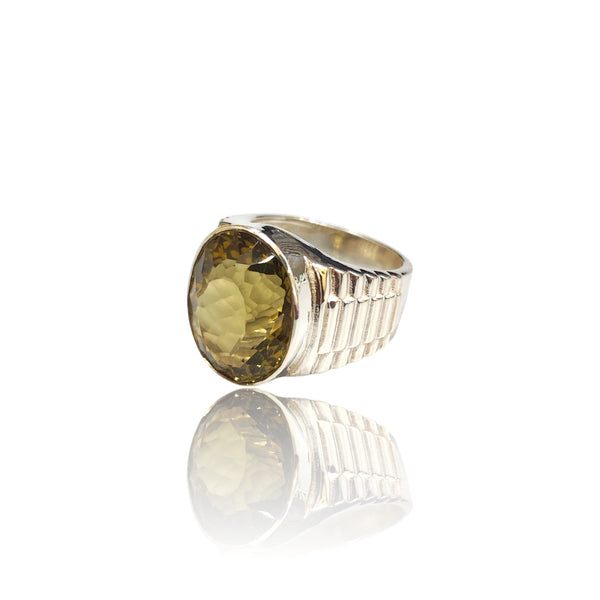 Natural Lemon Quartz Silver Ring 14.04 Ct