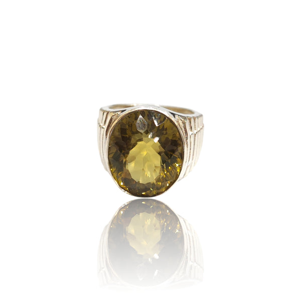 Natural Lemon Quartz Silver Ring 14.04 Ct