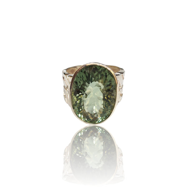 Natural Green Amethyst Silver Ring 20.36 Ct