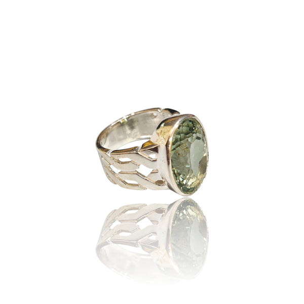 Natural Green Amethyst Silver Ring 14.27 Ct