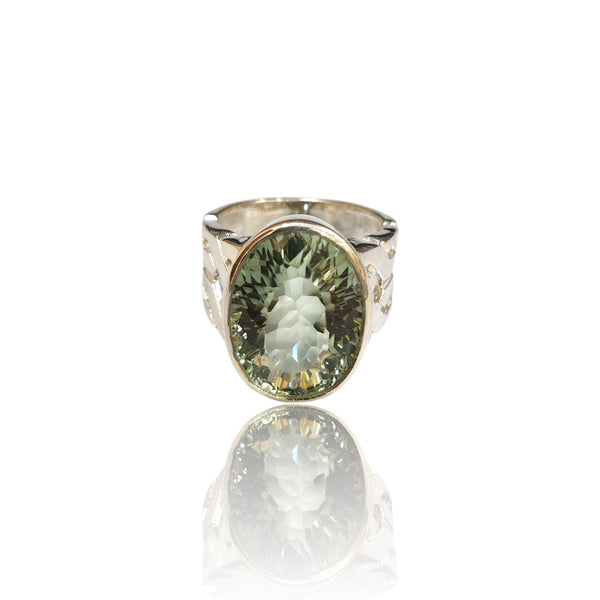 Natural Green Amethyst Silver Ring 14.27 Ct