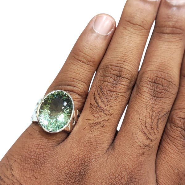 Natural Green Amethyst Silver Ring 13.88 Ct