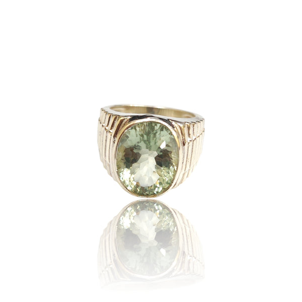 Natural Green Amethyst Silver Ring 8.35 Ct