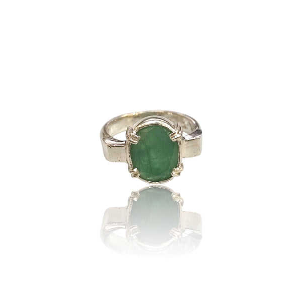 Natural Emerald Silver Ring 5.69 Ct