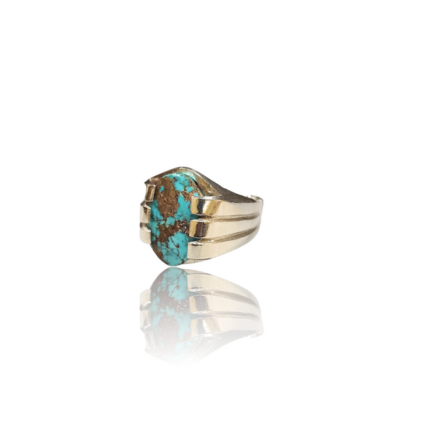 Natural Irani firoza turquoise silver ring 7.64ct — lab certified Click Gems