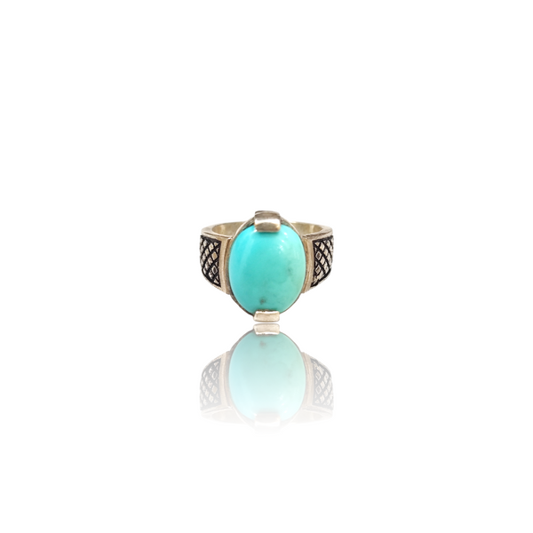Natural American Fairoos Silver Ring 5.80 Ct — side view, lab certified natural American firoza turquoise