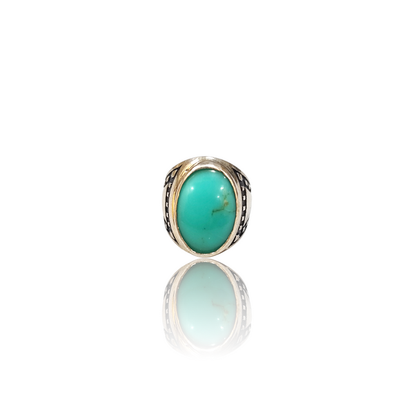 Natural American Fairoos Silver Ring 14.00 Ct — close up detail, authentic American firoza turquoise silver ring