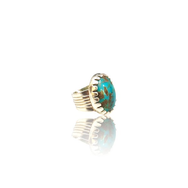 Natural Irani Fairoos Silver Ring 15.35 Ct — side view, lab certified natural Irani firoza turquoise