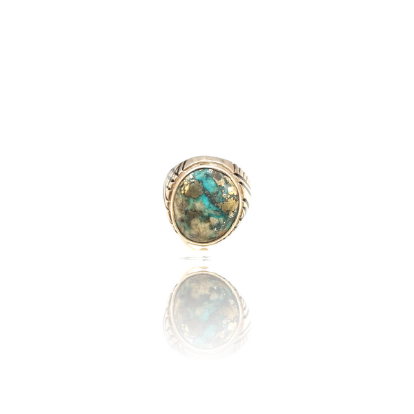 Natural Irani Fairoos Silver Ring 16.23 Ct — side view, lab certified natural Irani firoza turquoise