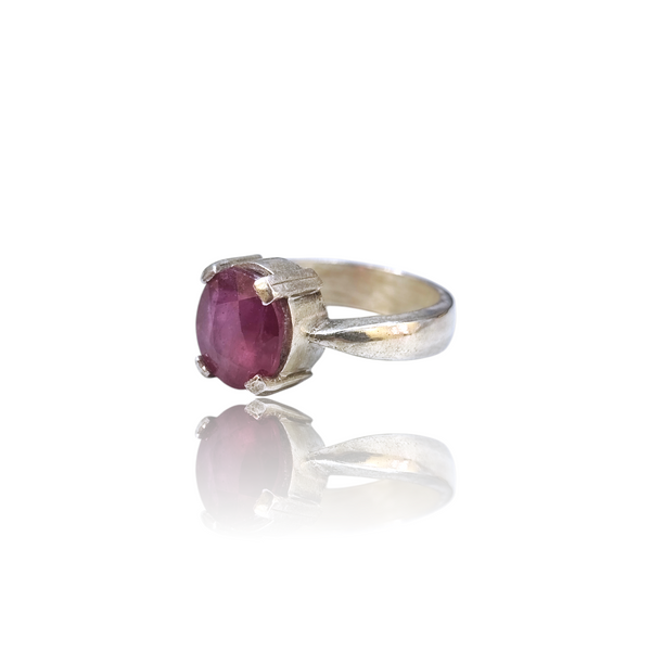 Natural natural ruby manik silver ring 6.22ct — lab certified Click Gems