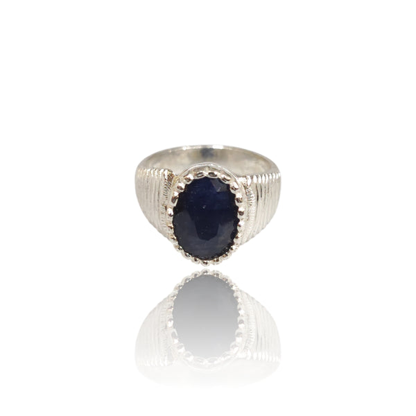 Natural Blue Sapphire Silver Ring 4.52 Ct
