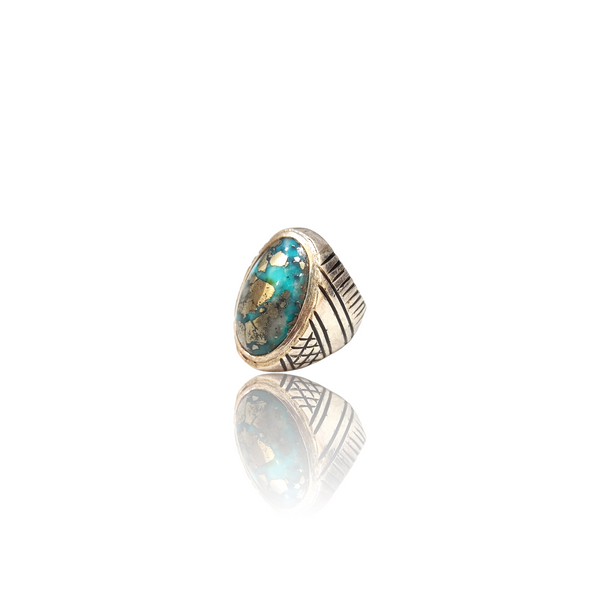 Natural Irani firoza turquoise silver ring 23.00ct — lab certified Click Gems