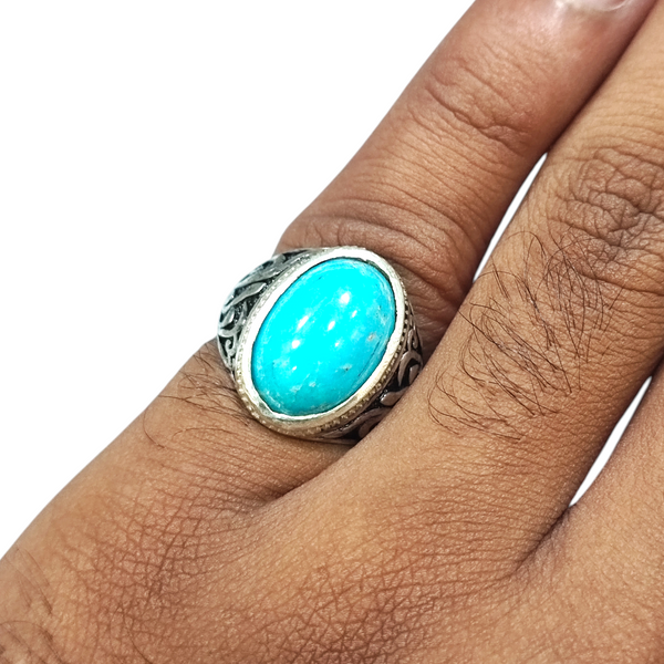 Natural American Fairoos Silver Ring 9.55 Ct — natural American firoza turquoise ring view 4