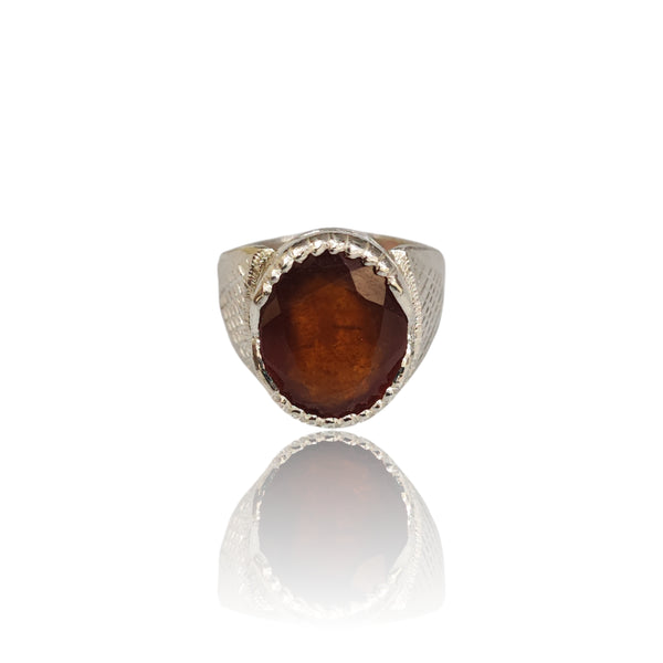Natural Hessonite Silver Ring 11.18 Ct