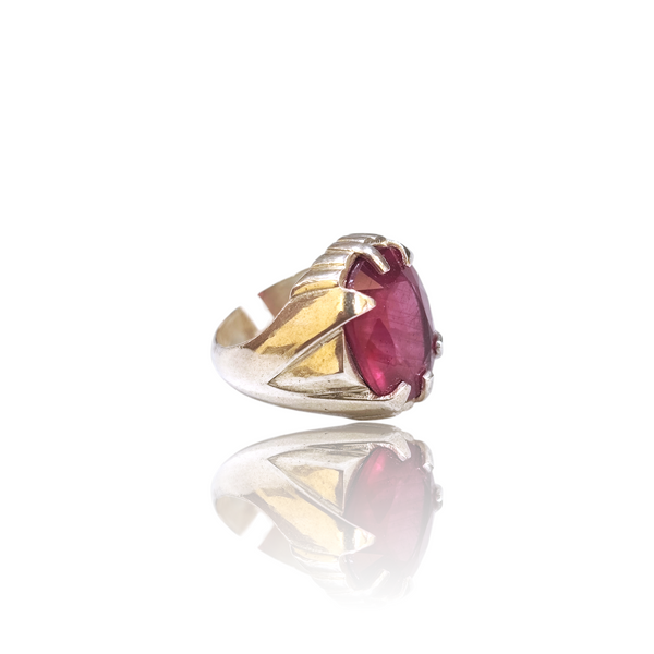 Natural Ruby Silver Ring 14.78 Ct — side view, lab certified natural natural ruby manik