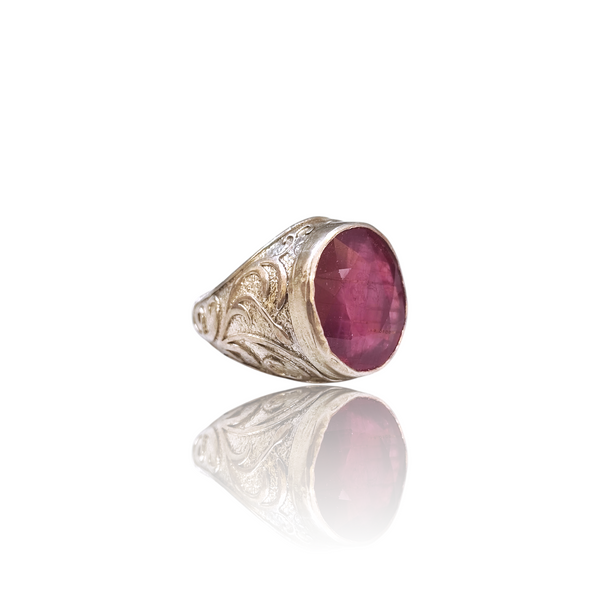 Natural Ruby Silver Ring 14.40 Ct — side view, lab certified natural natural ruby manik