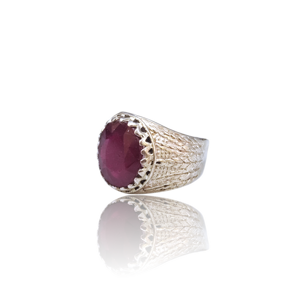 Natural natural ruby manik silver ring 6.80ct — lab certified Click Gems