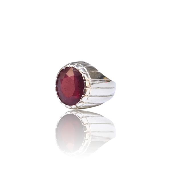 Natural natural ruby manik silver ring 16.82ct — lab certified Click Gems