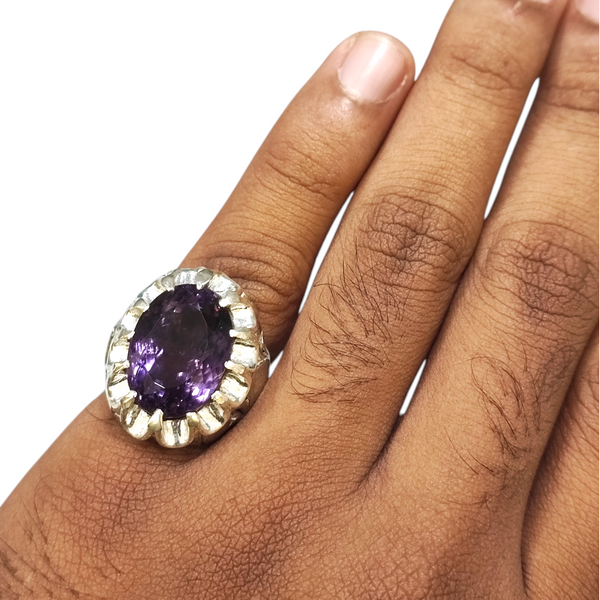 Natural Amethyst Silver Ring 17.36 Ct — natural amethyst katela ring view 4