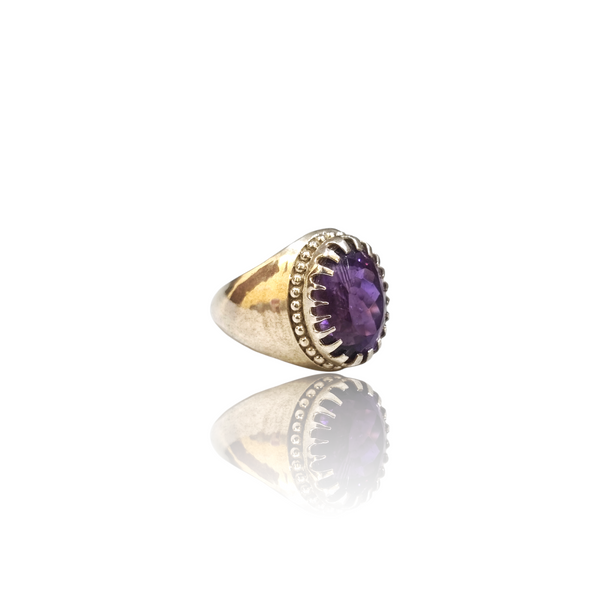 Natural Amethyst Silver Ring 12.65 Ct — side view, lab certified natural amethyst katela