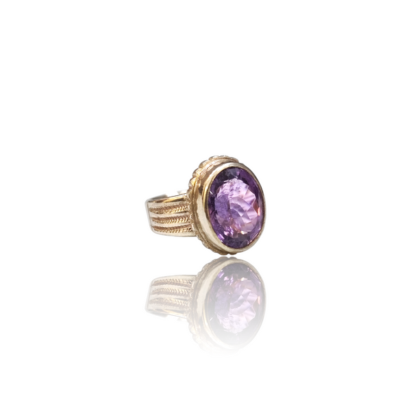 Natural Amethyst Silver Ring 11.69 Ct — side view, lab certified natural amethyst katela