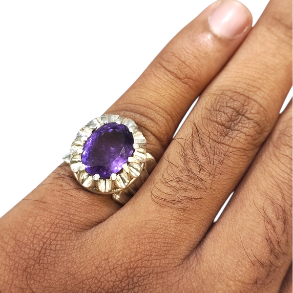 Natural Amethyst Silver Ring 6.66 Ct — natural amethyst katela ring view 4
