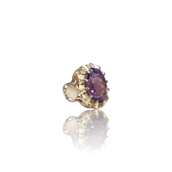 Natural Amethyst Silver Ring 16.80 Ct — side view, lab certified natural amethyst katela