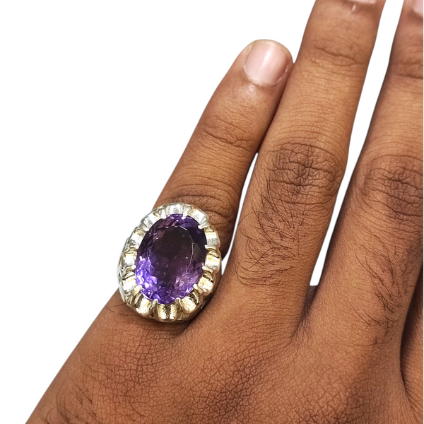 Natural Amethyst Silver Ring 16.80 Ct — natural amethyst katela ring view 4