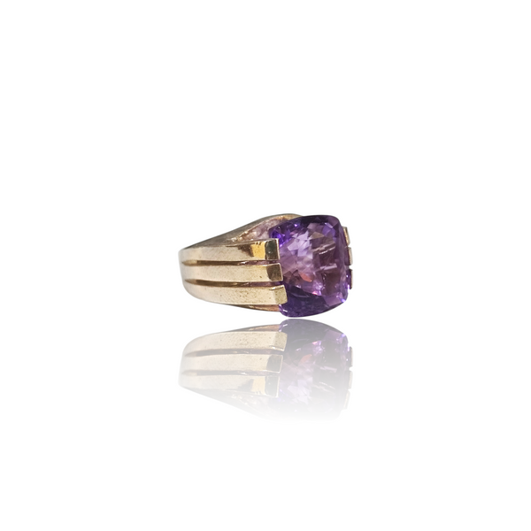 Natural Amethyst Silver Ring 12.80 Ct — side view, lab certified natural amethyst katela
