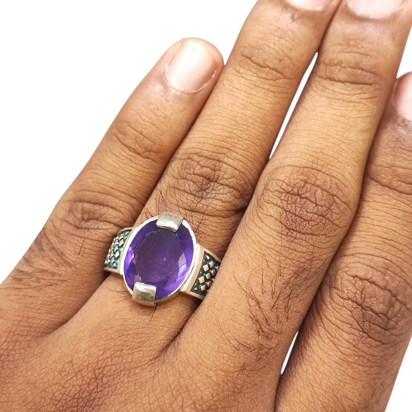 Natural Amethyst Silver Ring 8.00 Ct — natural amethyst katela ring view 4