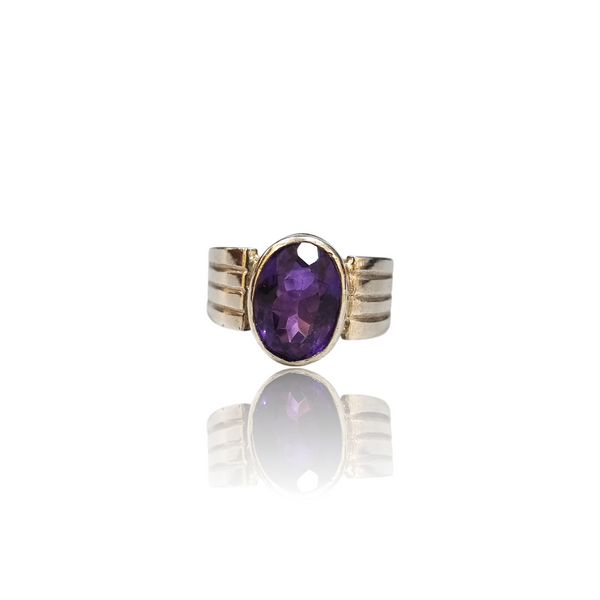 Natural Amethyst Silver Ring 5.00 Ct — close up detail, authentic amethyst katela silver ring