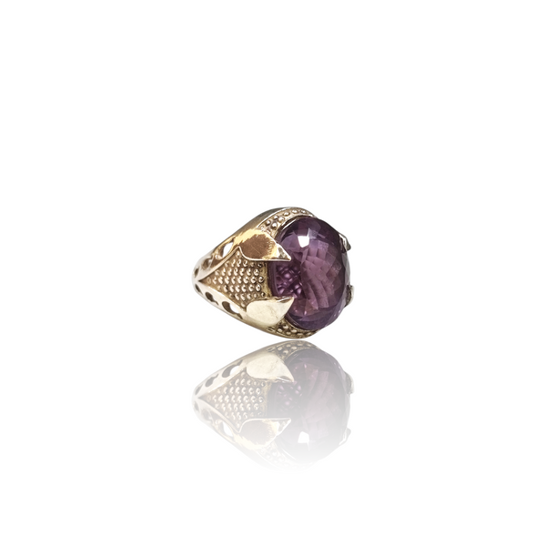 Natural Amethyst Silver Ring 16.51 Ct — side view, lab certified natural amethyst katela
