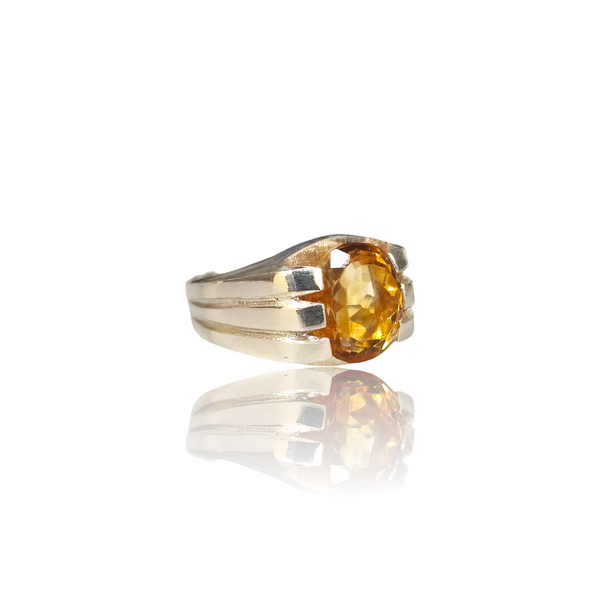 Natural Citrine Silver Ring 5.73 Ct — side view, lab certified natural citrine sunela