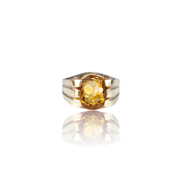 Natural Citrine Silver Ring 5.73 Ct — close up detail, authentic citrine sunela silver ring