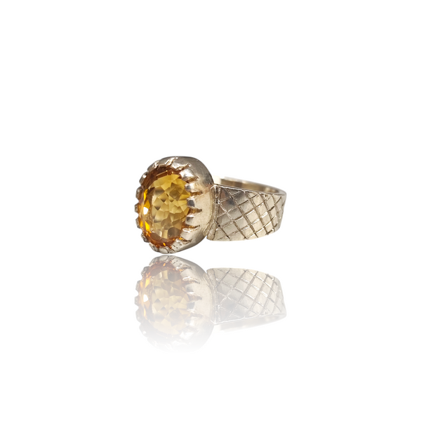 Natural citrine sunela silver ring 8.87ct — lab certified Click Gems