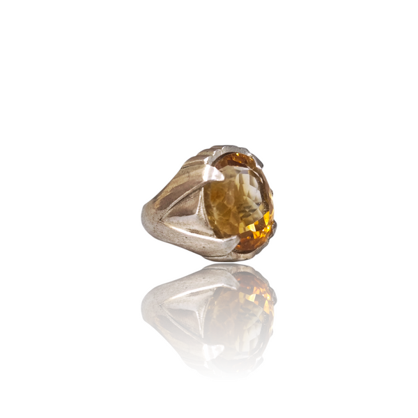 Natural Citrine Silver Ring 12.70 Ct — side view, lab certified natural citrine sunela