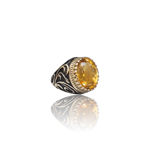 Natural Citrine Silver Ring 13.38 Ct — side view, lab certified natural citrine sunela