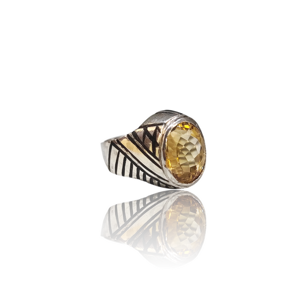 Natural Citrine Silver Ring 7.55 Ct — side view, lab certified natural citrine sunela