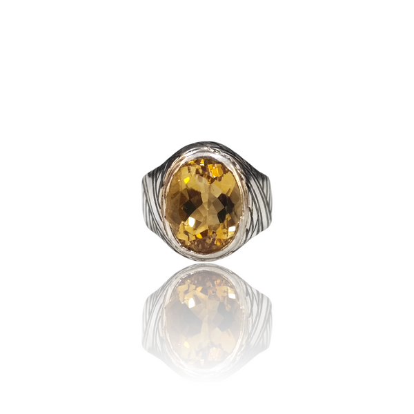 Natural Citrine Silver Ring 7.55 Ct — close up detail, authentic citrine sunela silver ring