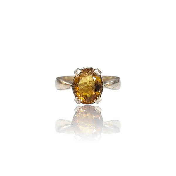 Natural Citrine Silver Ring 4.18 Ct — close up detail, authentic citrine sunela silver ring
