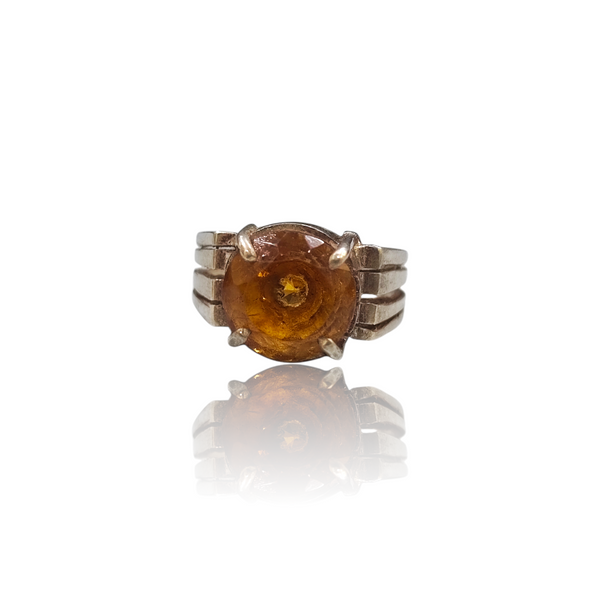 Natural Citrine Silver Ring 5.51 Ct — close up detail, authentic citrine sunela silver ring