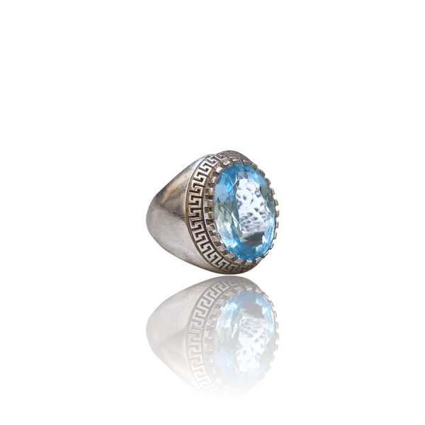 Natural Blue Topaz Silver Ring 9.36 Ct — side view, lab certified natural blue topaz