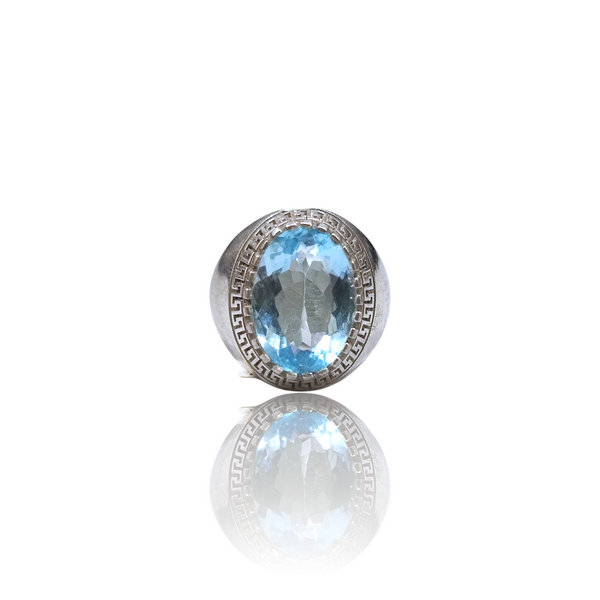 Natural Blue Topaz Silver Ring 9.36 Ct — close up detail, authentic blue topaz silver ring