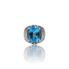 Natural Blue Topaz Silver Ring 7.77 Ct — close up detail, authentic blue topaz silver ring